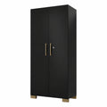 Black Lornica armoire with doors, ideal for bedroom storage, in a modern kitchen and home furniture setting.