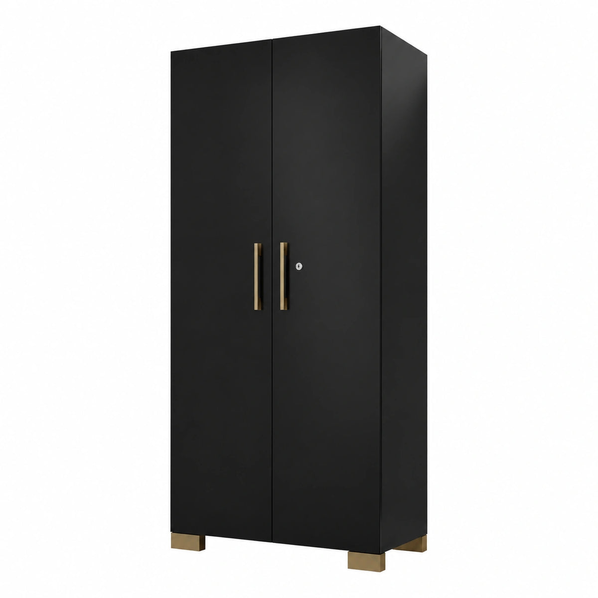 Black Lornica armoire with doors, ideal for bedroom storage, in a modern kitchen and home furniture setting.