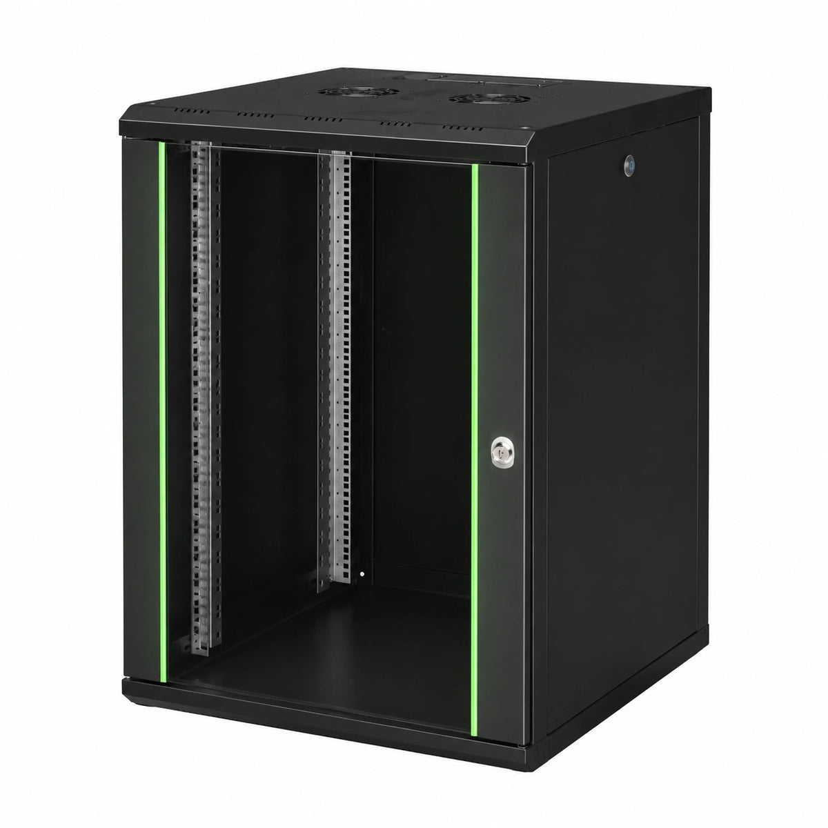 Lornica black glass-door armoire for bedroom storage, designed for office supplies and small organizational items.