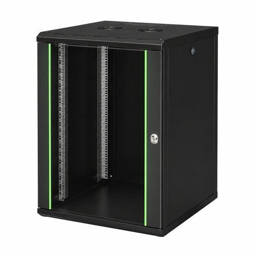 Lornica black glass-door armoire for bedroom storage, designed for office supplies and small organizational items.