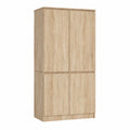 Lornica bedroom armoire with sleek wooden finish, featuring double doors and storage shelves for bedroom organization.