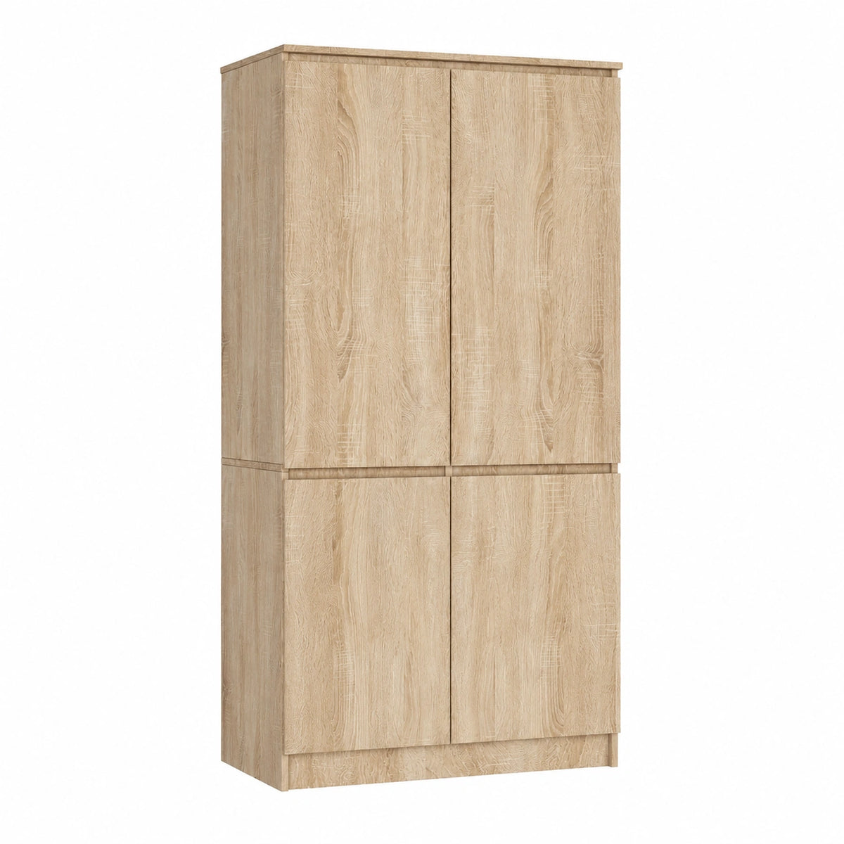Lornica bedroom armoire with sleek wooden finish, featuring double doors and storage shelves for bedroom organization.