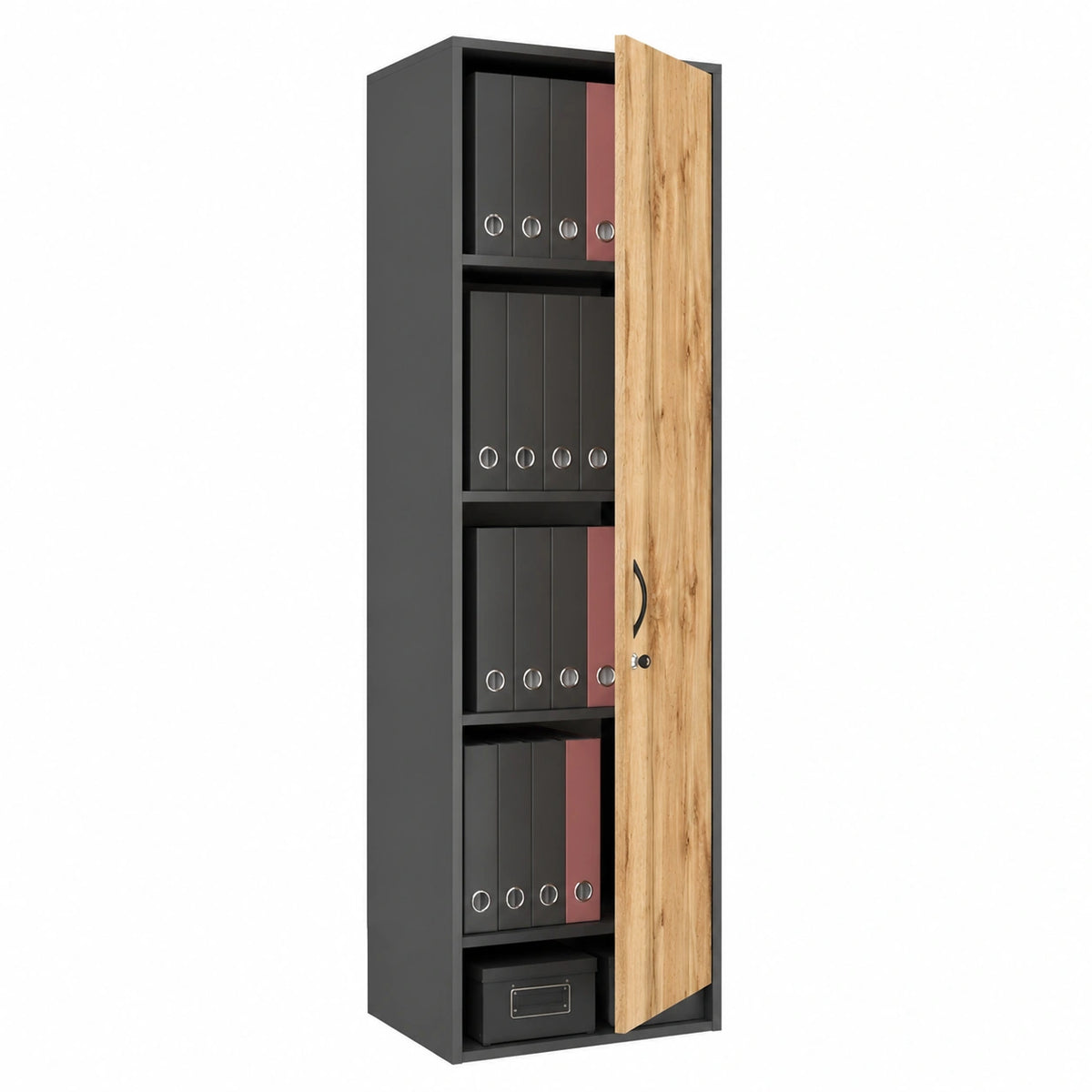 Lornica oak armoire with doors and storage in graphite color, 180x44.5x35 cm, ideal for bedroom or home organization