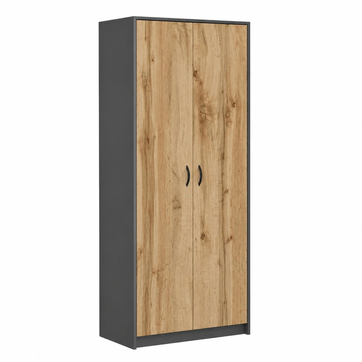 Lornica anthracite oak armoire with storage and shelves, ideal for bedroom organization and modern interior decor.