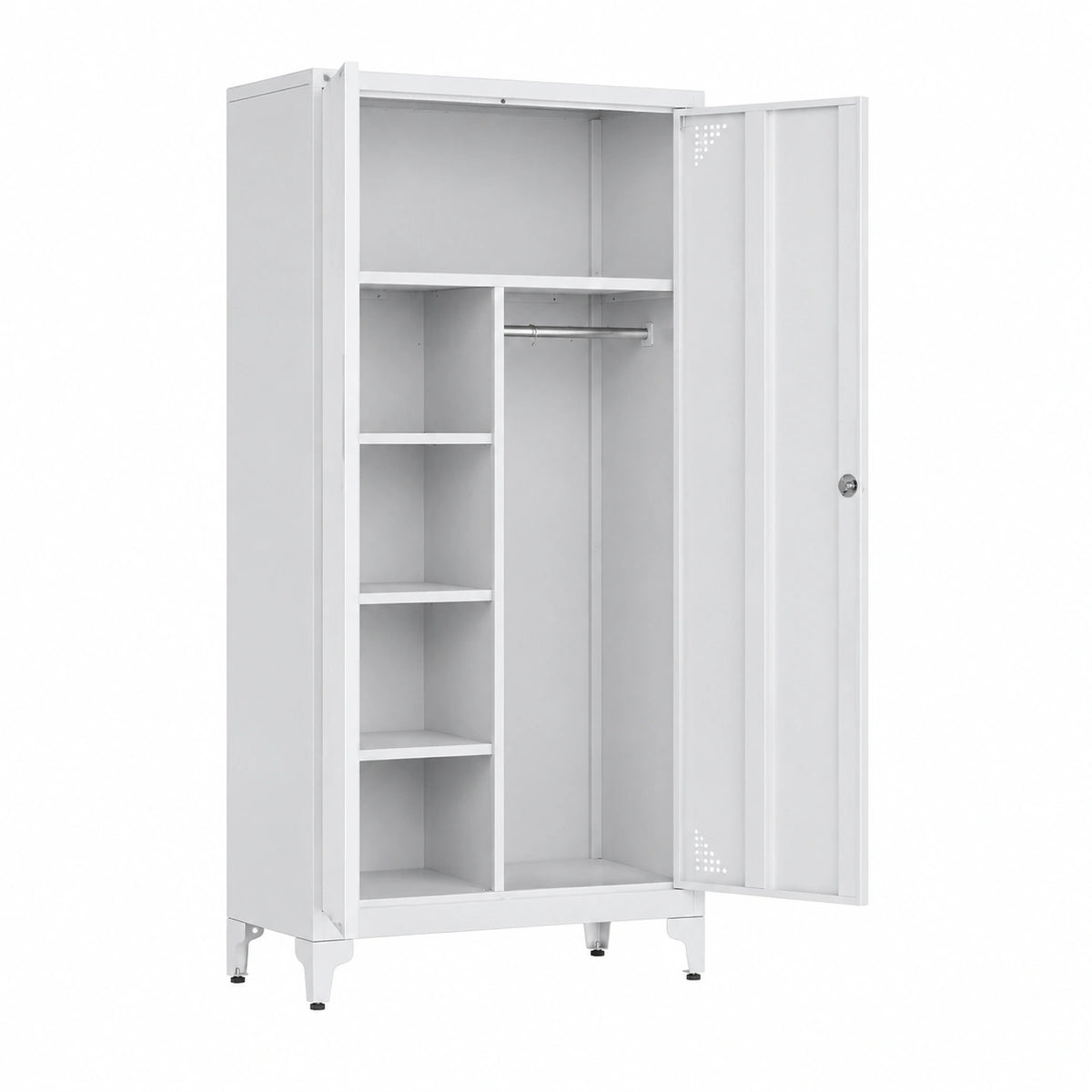 Gray metal armoire with storage, doors, 80x40x165 cm, suitable for bedroom, part of Lornica furniture collection.