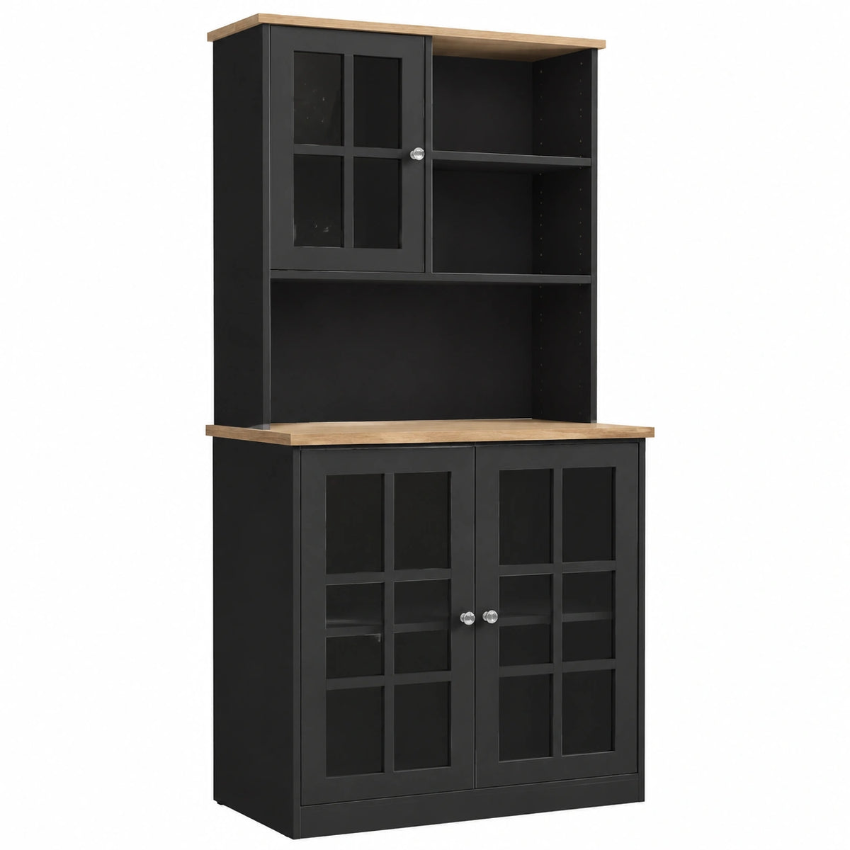 Lornica black adjustable oak buffet with storage and shelves, 80x37x183 cm, ideal for dining room or living room decor