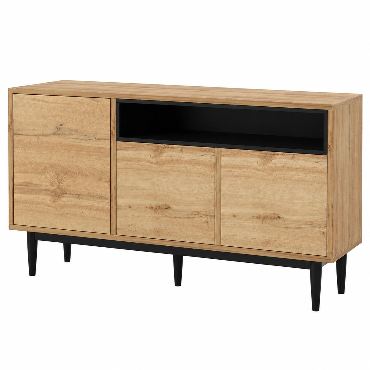 Lornica black and natural wooden armoire with doors and storage for bedroom or living room, stylish furniture piece