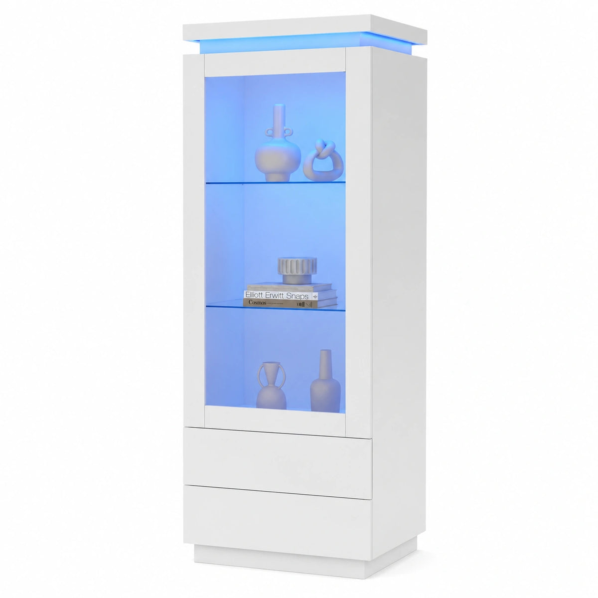 Lornica white glass-door armoire with drawers and shelves, 60x40x171 cm, ideal for bedroom storage and decor.