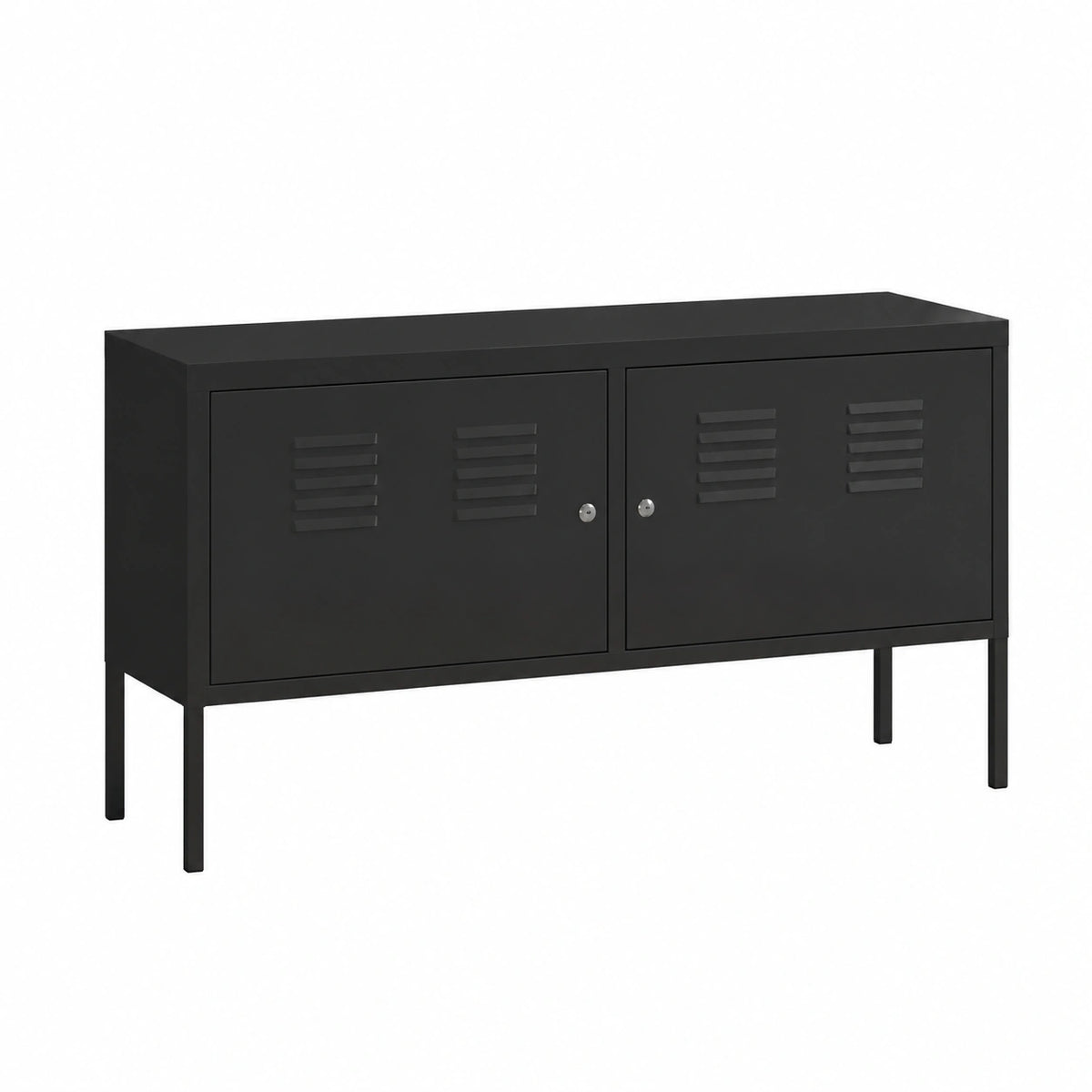 Black steel armoire with storage and doors, 118x40x60 cm for bedroom, from Lornica, suitable for kitchen and home decor.