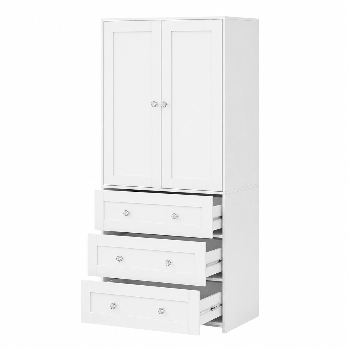 White Lornica armoire with drawers and doors, 180x80x48 cm, bedroom storage furniture in a modern kitchen and home decor style.