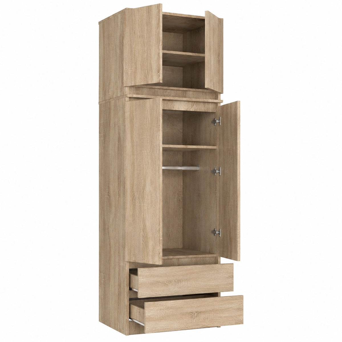 Lornica oak armoire with drawers and doors, measuring 234x60x51 cm, ideal for bedroom storage and home decor.