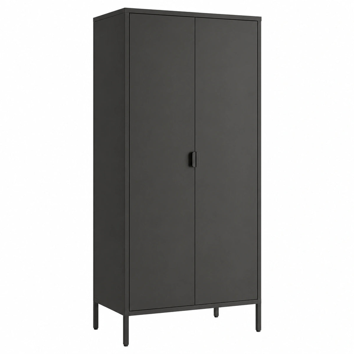 Lornica black adjustable steel armoire with shelves for bedroom storage, measuring 170x80x45 cm, in a modern kitchen or living space