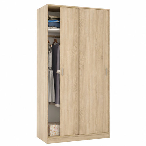 Lornica oak armoire with sliding doors in a modern bedroom, measuring 200x100x50 cm, for stylish bedroom storage.