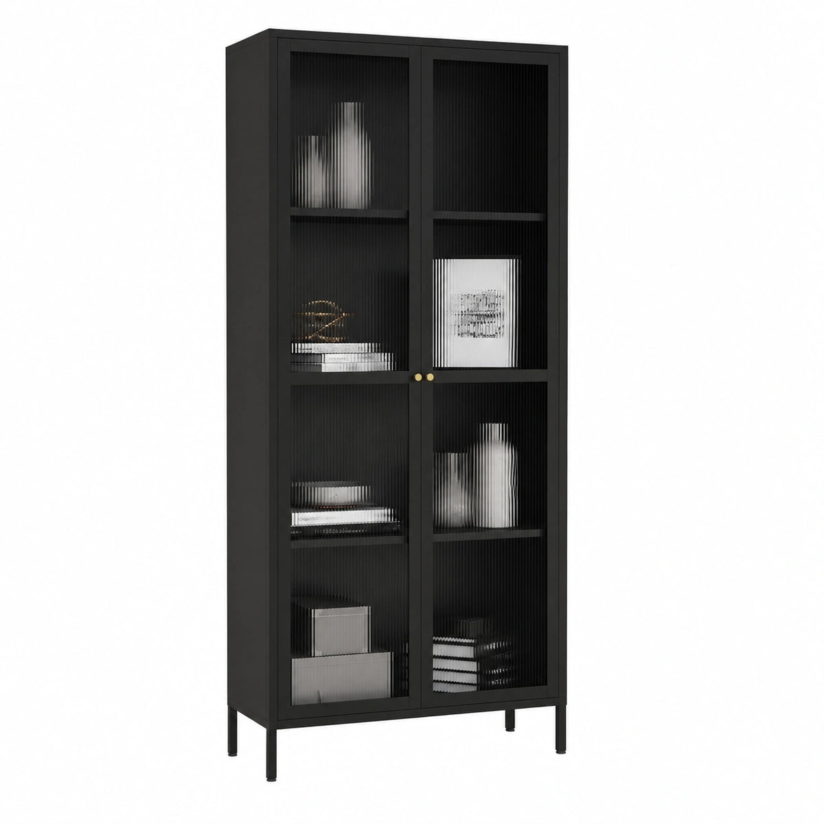 Lornica black steel and glass armoire for bedroom, 180x80x35 cm, modern furniture with sleek design in a home interior setting.