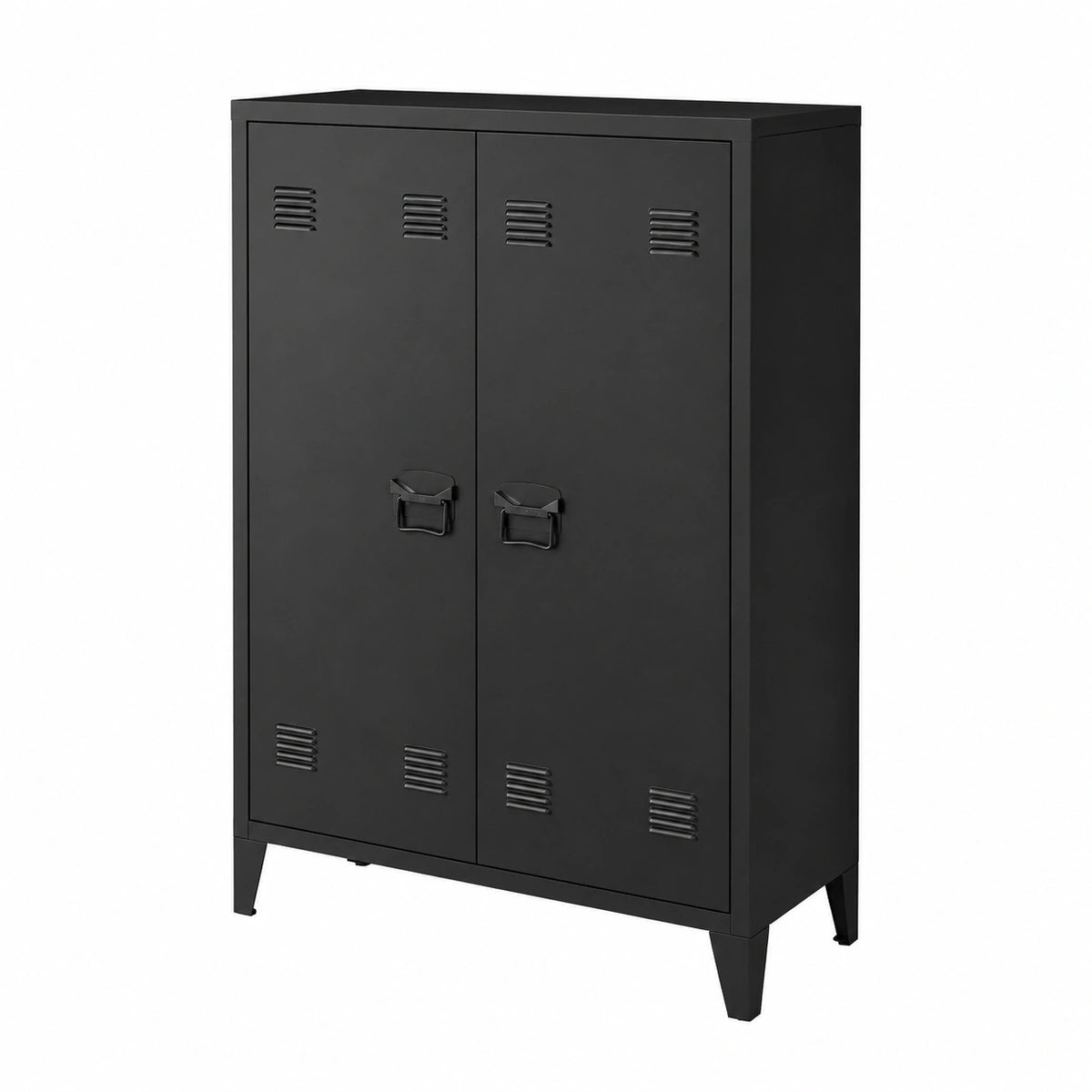 Black Lornica steel armoire with doors and storage, 110x75x33 cm, ideal for bedroom organization in modern home decor