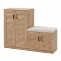 Lornica wooden shoe storage cabinet with shelves and doors, made of oak, 97x120x36 cm for entryway or hallway organization.