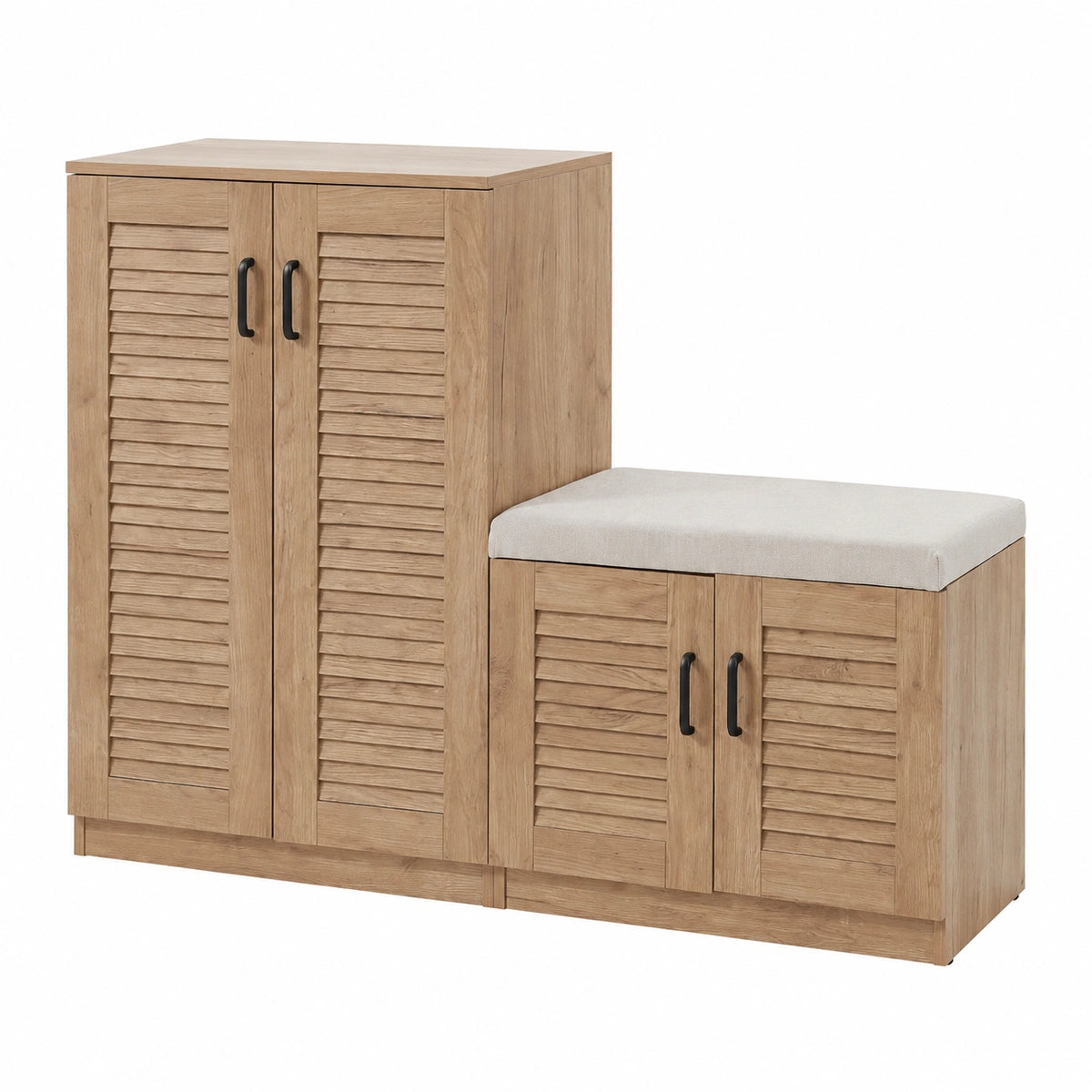 Lornica wooden shoe storage cabinet with shelves and doors, made of oak, 97x120x36 cm for entryway or hallway organization.