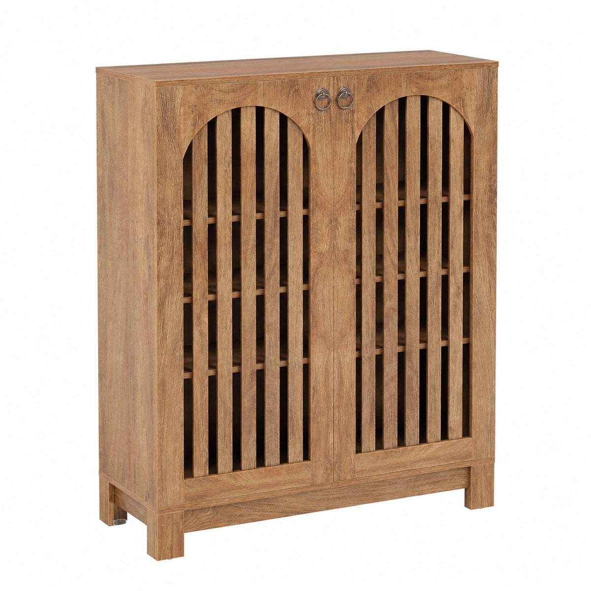 Lornica adjustable shoe storage cabinet with shelves in natural finish, ideal for entryway or hallway organization