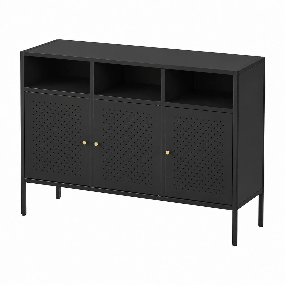 Black steel armoire with doors and storage, 119x35x80 cm, ideal for bedroom furniture in modern home decor.