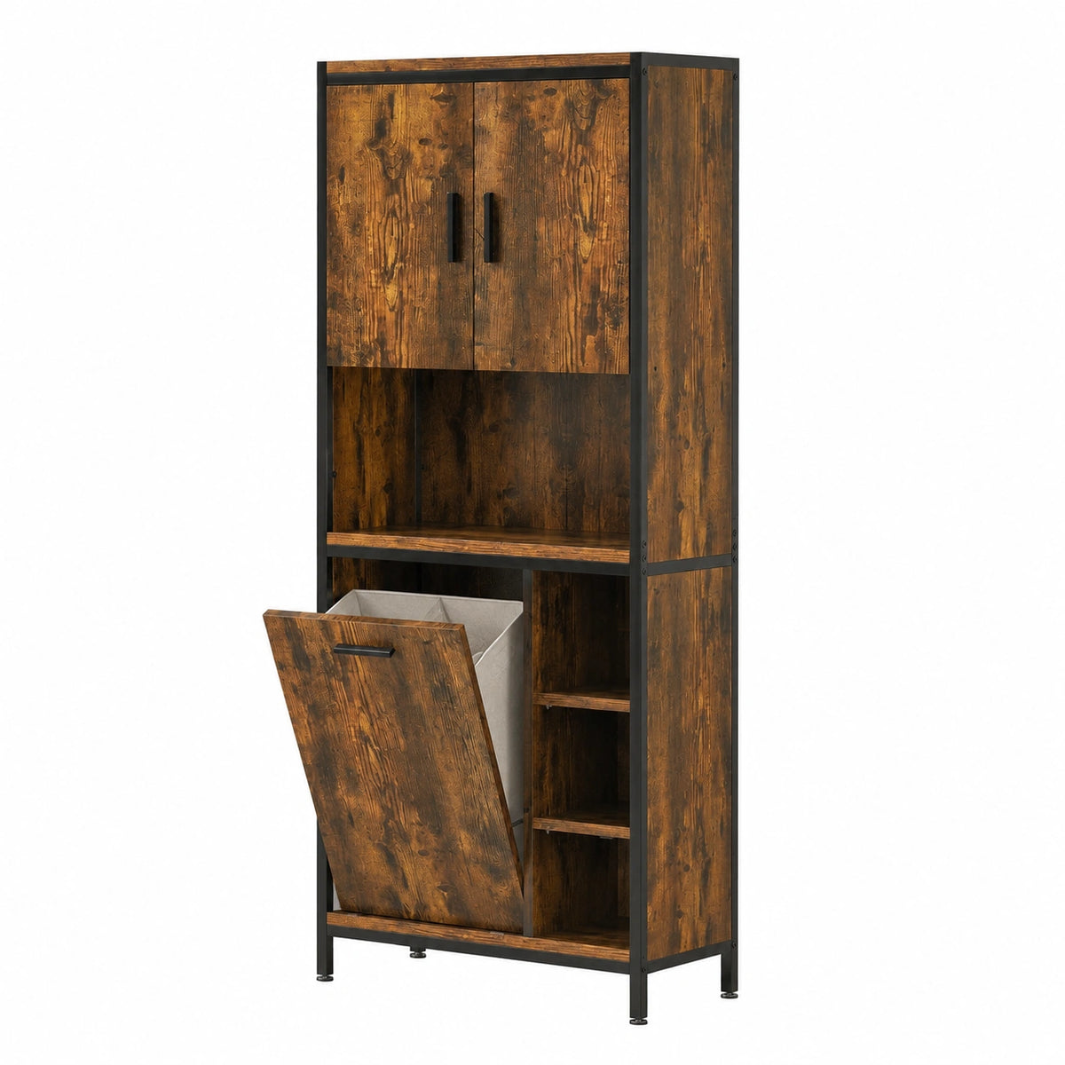 Lornica adjustable black bathroom furniture set with shelves, measuring 63x30x162 cm, designed for modern bathroom storage.