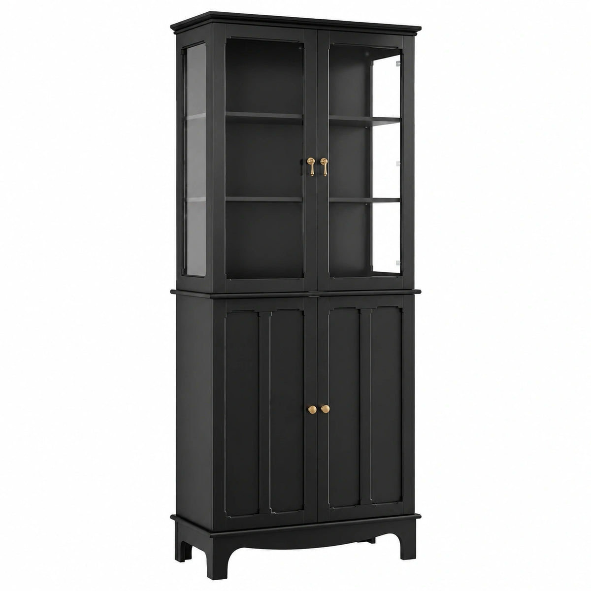 Lornica black glass armoire with adjustable shelves and doors, ideal for bedroom storage and home decor.