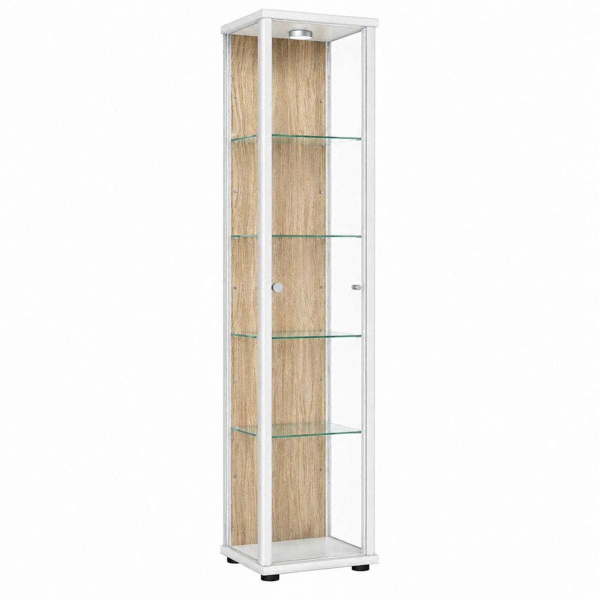 Lornica oak and glass armoire with adjustable shelves in white, measuring 176x37x33 cm, ideal for bedroom storage.